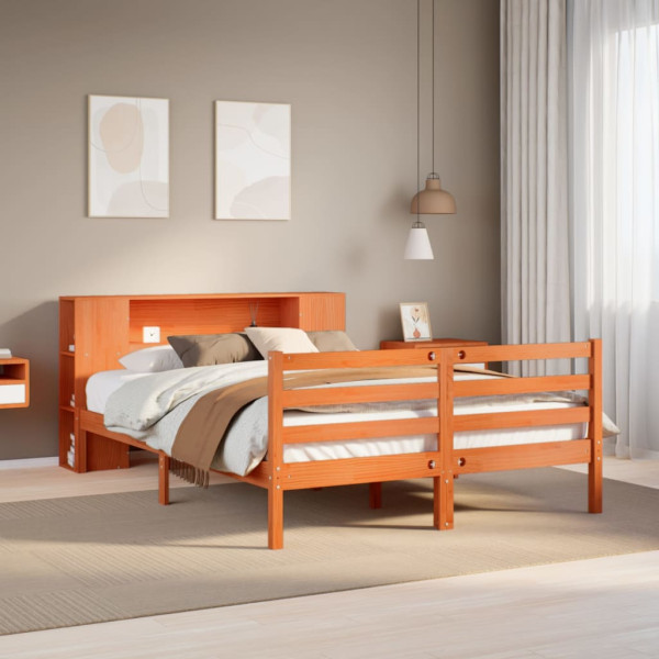 Cama con estantería sin colchón madera maciza marrón 160x200 cm Cama con estantería sin colchón madera maciza marrón 160x200 cm D