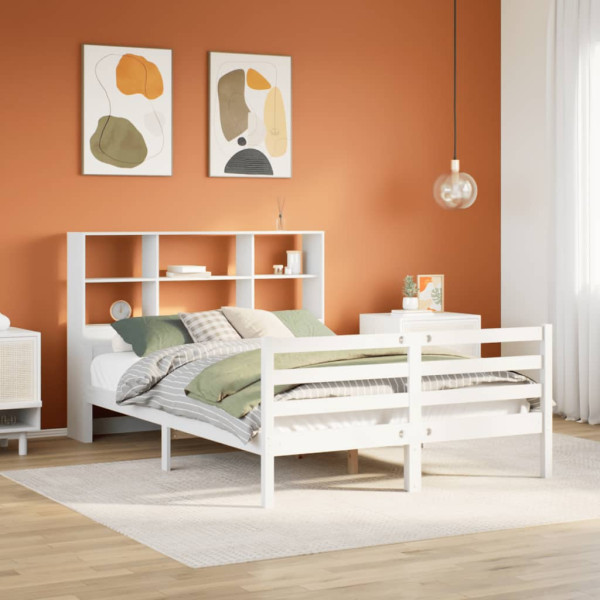 Cama con estantería sin colchón madera maciza blanca 150x200 cm Cama con estantería sin colchón madera maciza blanca 150x200 cm D