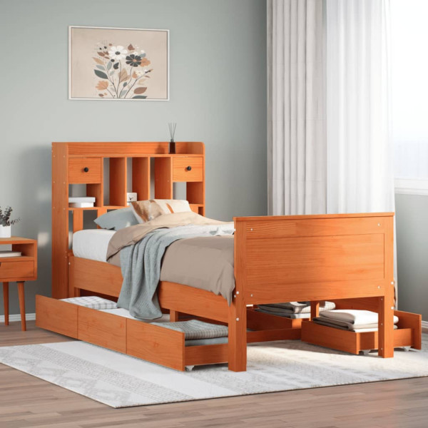 Cama con estantería sin colchón madera maciza marrón 90x190 cm Cama con estantería sin colchón madera maciza marrón 90x190 cm D