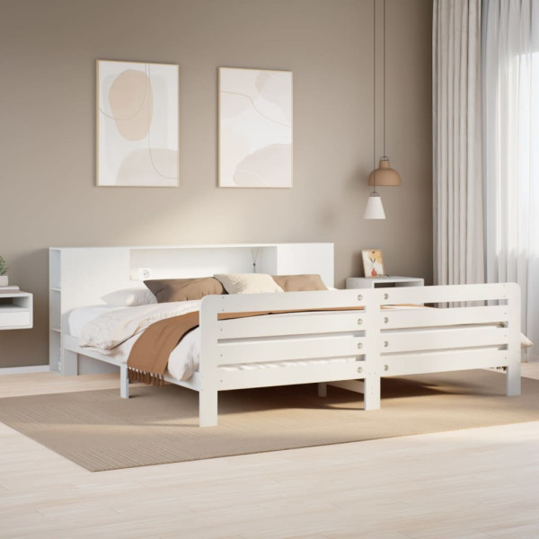 Estructura de cama sin colchón madera maciza blanca 200x200 cm Estructura de cama sin colchón madera maciza blanca 200x200 cm D