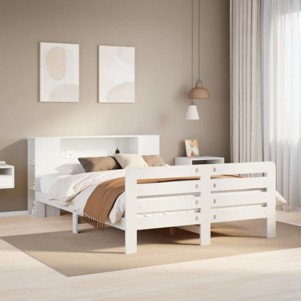 Estructura de cama sin colchón madera de pino blanca 140x190 cm Estructura de cama sin colchón madera de pino blanca 140x190 cm D