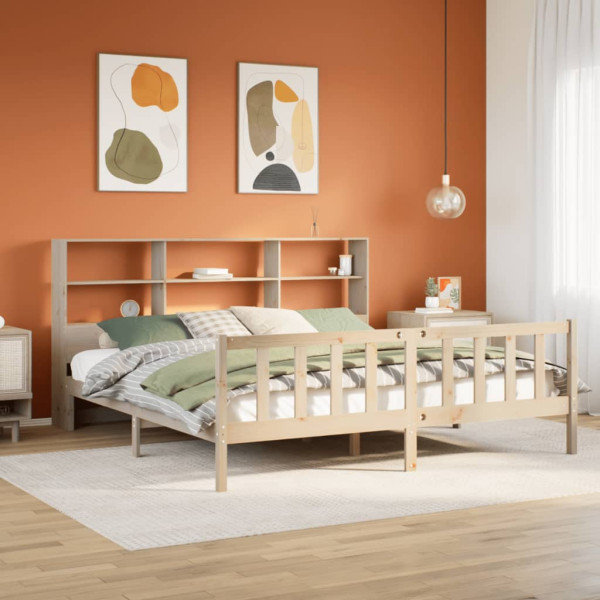 Cama con estantería sin colchón madera maciza de pino 200x200cm Cama con estantería sin colchón madera maciza de pino 200x200cm D