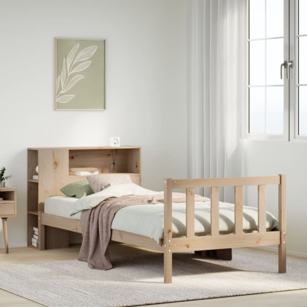 Cama con estantería sin colchón madera maciza de pino 75x190 cm Cama con estantería sin colchón madera maciza de pino 75x190 cm D