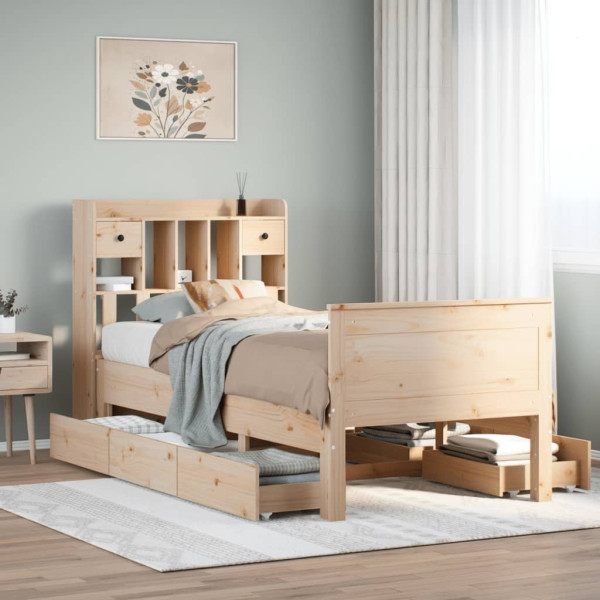 Cama con estantería sin colchón madera maciza de pino 100x200cm Cama con estantería sin colchón madera maciza de pino 100x200cm D