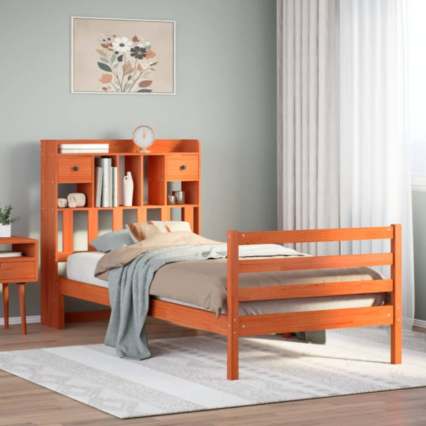 Sofá con estantería sin colchón madera maciza marrón 90x200 cm Sofá con estantería sin colchón madera maciza marrón 90x200 cm D