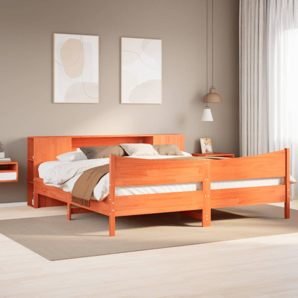 Cama sin colchón madera maciza de pino marrón cera 180x200 cm Cama sin colchón madera maciza de pino marrón cera 180x200 cm D
