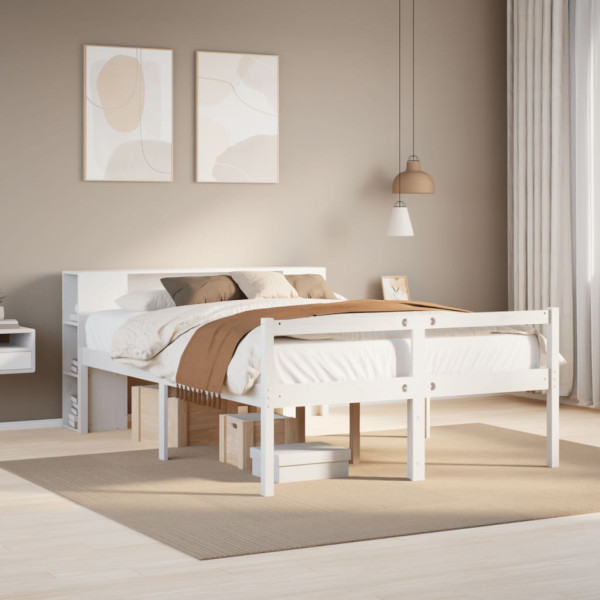 Cama con estantería sin colchón madera maciza blanca 150x200 cm Cama con estantería sin colchón madera maciza blanca 150x200 cm D