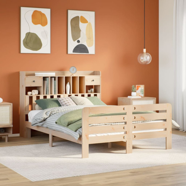 Cama con estantería sin colchón madera maciza de pino 160x200cm Cama con estantería sin colchón madera maciza de pino 160x200cm D