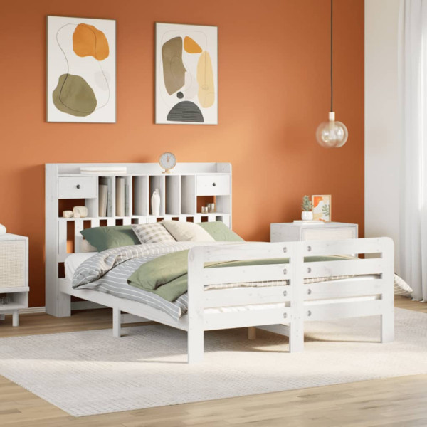 Cama con estantería sin colchón madera maciza blanca 140x200 cm Cama con estantería sin colchón madera maciza blanca 140x200 cm D