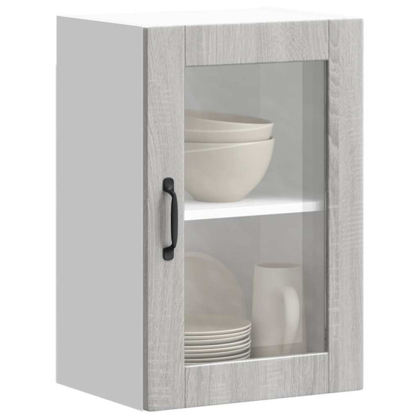 Armario de pared para cocina puerta cristal Porto gris sonoma D