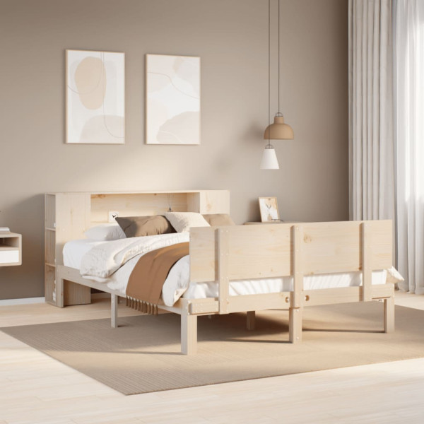 Cama con estantería sin colchón madera maciza de pino 140x200cm Cama con estantería sin colchón madera maciza de pino 140x200cm D