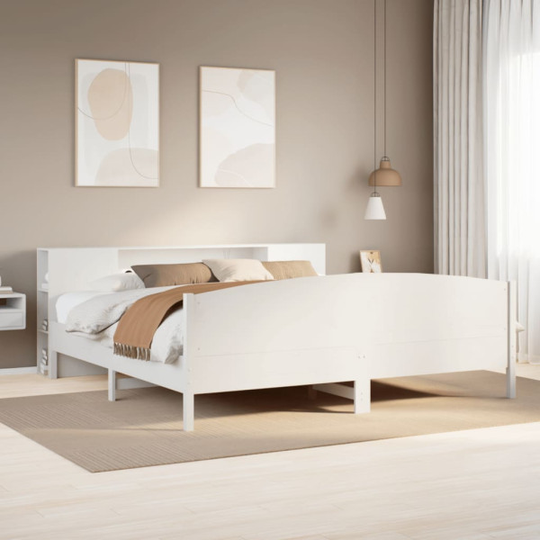 Cama con estantería sin colchón madera maciza blanca 200x200 cm Cama con estantería sin colchón madera maciza blanca 200x200 cm D