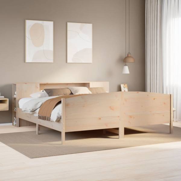Cama con estantería sin colchón madera maciza de pino 180x200cm Cama con estantería sin colchón madera maciza de pino 180x200cm D