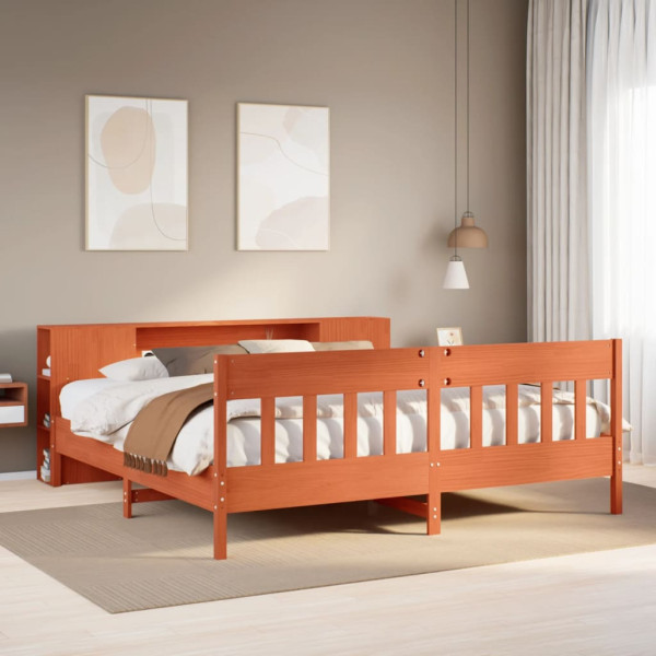 Cama con estantería sin colchón madera maciza marrón 200x200 cm Cama con estantería sin colchón madera maciza marrón 200x200 cm D