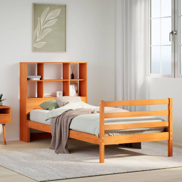 Cama con estantería sin colchón madera maciza marrón 75x190 cm Cama con estantería sin colchón madera maciza marrón 75x190 cm D
