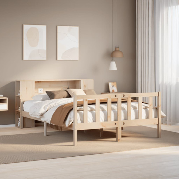 Cama con estantería sin colchón madera maciza de pino 160x200cm Cama con estantería sin colchón madera maciza de pino 160x200cm D