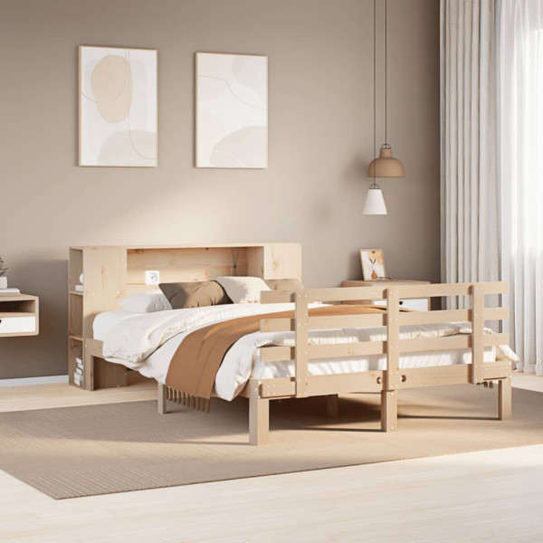 Cama con estantería sin colchón madera maciza de pino 160x200cm Cama con estantería sin colchón madera maciza de pino 160x200cm D