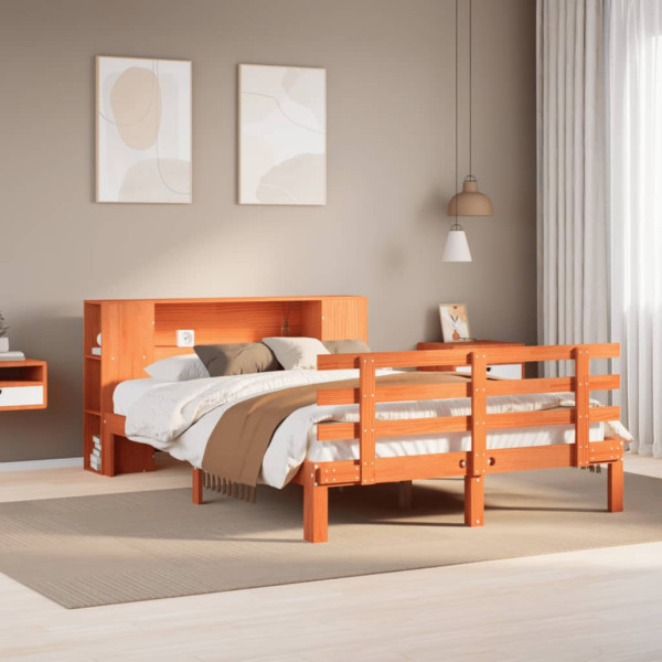 Cama con estantería sin colchón madera maciza marrón 120x200cm Cama con estantería sin colchón madera maciza marrón 120x200cm D