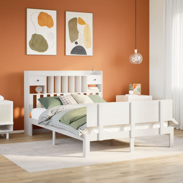 Cama con estantería sin colchón madera maciza blanca 140x200 cm Cama con estantería sin colchón madera maciza blanca 140x200 cm D