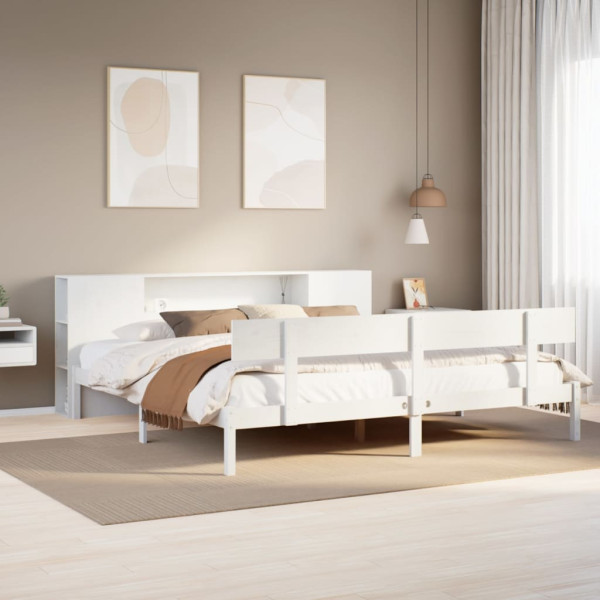Cama con estantería sin colchón madera maciza blanca 180x200 cm Cama con estantería sin colchón madera maciza blanca 180x200 cm D