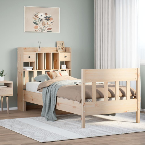Estructura de cama sin colchón madera maciza de pino 90x190 cm Estructura de cama sin colchón madera maciza de pino 90x190 cm D