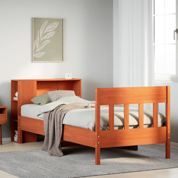 Cama con estantería sin colchón madera maciza marrón 75x190 cm Cama con estantería sin colchón madera maciza marrón 75x190 cm D