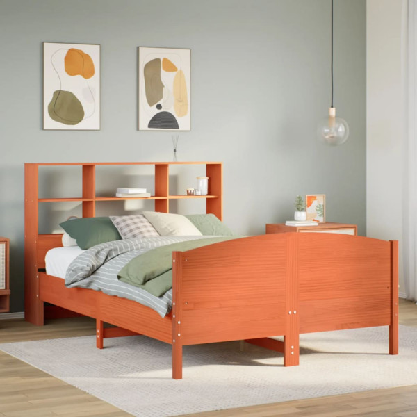 Cama con estantería sin colchón madera maciza marrón 120x190 cm Cama con estantería sin colchón madera maciza marrón 120x190 cm D