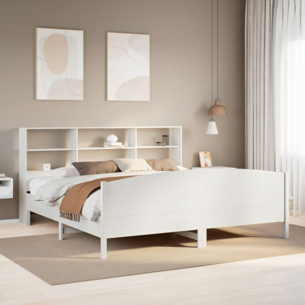 Cama con estantería sin colchón madera maciza blanca 180x200 cm Cama con estantería sin colchón madera maciza blanca 180x200 cm D