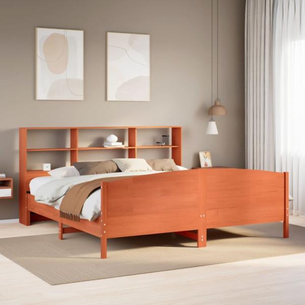 Cama con estantería sin colchón madera maciza marrón 200x200 cm Cama con estantería sin colchón madera maciza marrón 200x200 cm D