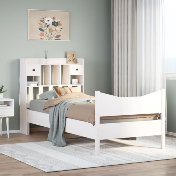 Estructura cama sin colchón madera maciza pino blanca 100x200cm Estructura cama sin colchón madera maciza pino blanca 100x200cm D