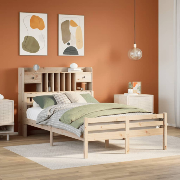 Cama con estantería sin colchón madera maciza de pino 135x190cm Cama con estantería sin colchón madera maciza de pino 135x190cm D