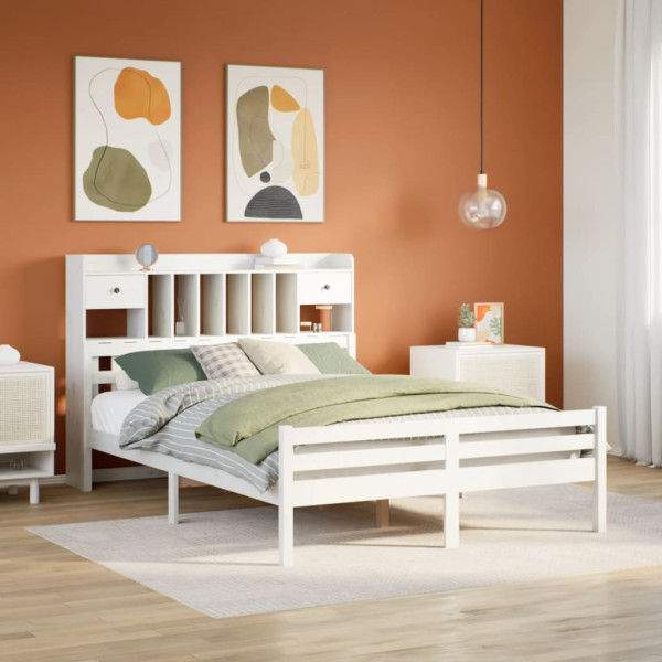 Cama con estantería sin colchón madera maciza blanca 150x200 cm Cama con estantería sin colchón madera maciza blanca 150x200 cm D