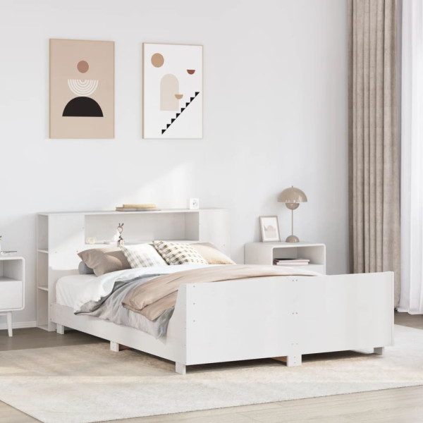 Estructura de cama sin colchón madera de pino blanca 150x200 cm Estructura de cama sin colchón madera de pino blanca 150x200 cm D