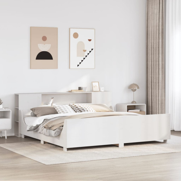 Cama sin colchón madera maciza de pino blanca 180x200 cm Cama sin colchón madera maciza de pino blanca 180x200 cm D
