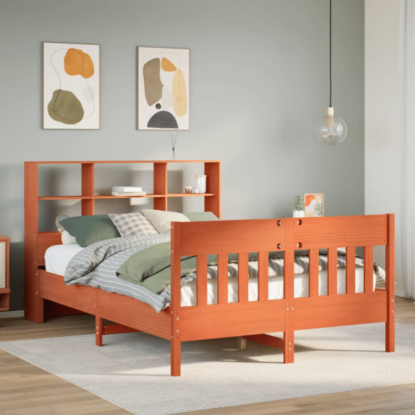 Cama sin colchón madera maciza pino marrón cera 150x200 cm D
