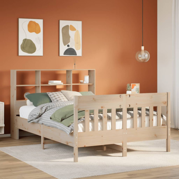 Estructura de cama sin colchón madera maciza de pino 135x190 cm Estructura de cama sin colchón madera maciza de pino 135x190 cm D