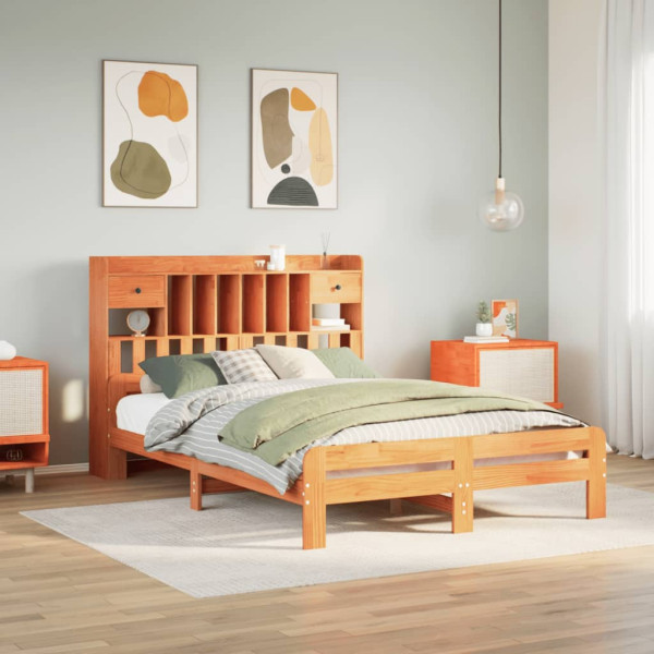 Cama con estantería sin colchón madera maciza marrón 160x200 cm Cama con estantería sin colchón madera maciza marrón 160x200 cm D