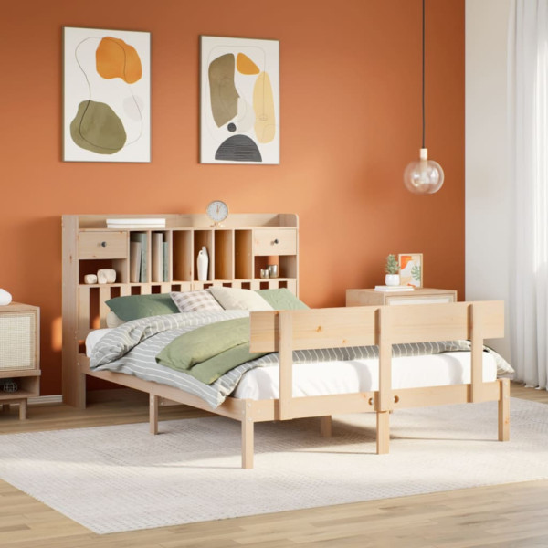 Cama con estantería sin colchón madera maciza de pino 140x190cm Cama con estantería sin colchón madera maciza de pino 140x190cm D