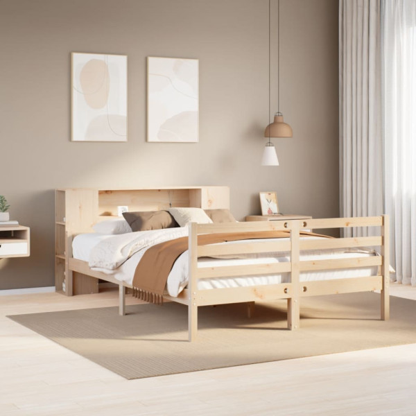 Cama con estantería sin colchón madera maciza de pino 120x190cm Cama con estantería sin colchón madera maciza de pino 120x190cm D