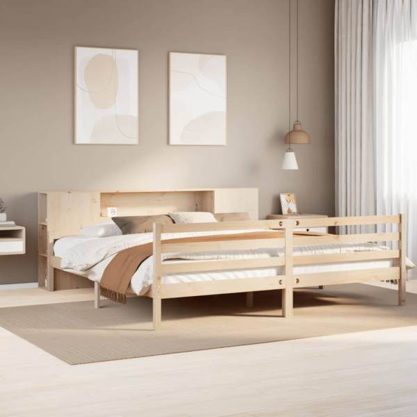 Cama con estantería sin colchón madera maciza de pino 200x200cm Cama con estantería sin colchón madera maciza de pino 200x200cm D