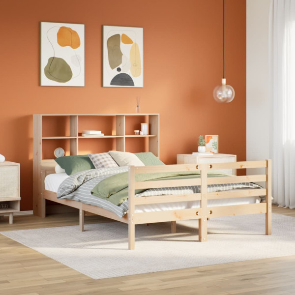 Cama con estantería sin colchón madera maciza de pino 150x200cm Cama con estantería sin colchón madera maciza de pino 150x200cm D