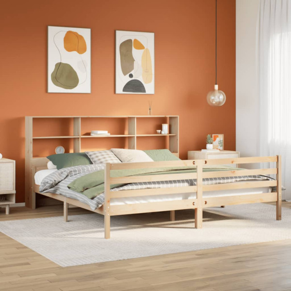 Cama con estantería sin colchón madera maciza de pino 200x200cm Cama con estantería sin colchón madera maciza de pino 200x200cm D