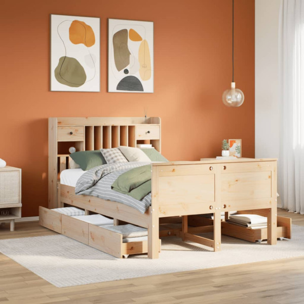 Cama con estantería sin colchón madera maciza de pino 135x190cm D