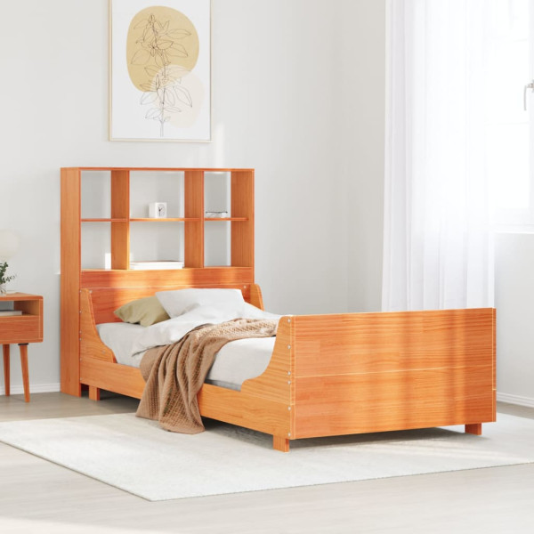 Cama con estantería sin colchón madera maciza marrón 100x200 cm Cama con estantería sin colchón madera maciza marrón 100x200 cm D