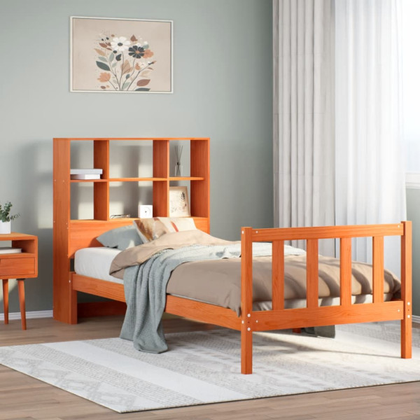 Cama con estantería sin colchón madera maciza marrón 100x200 cm Cama con estantería sin colchón madera maciza marrón 100x200 cm D