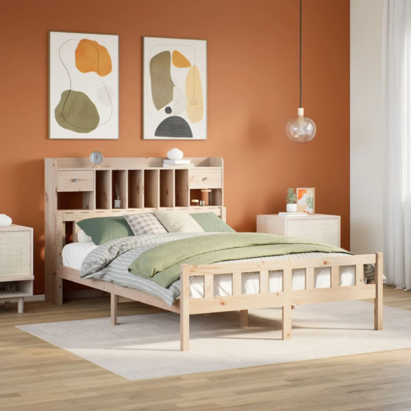 Cama con estantería sin colchón madera maciza de pino 150x200cm Cama con estantería sin colchón madera maciza de pino 150x200cm D