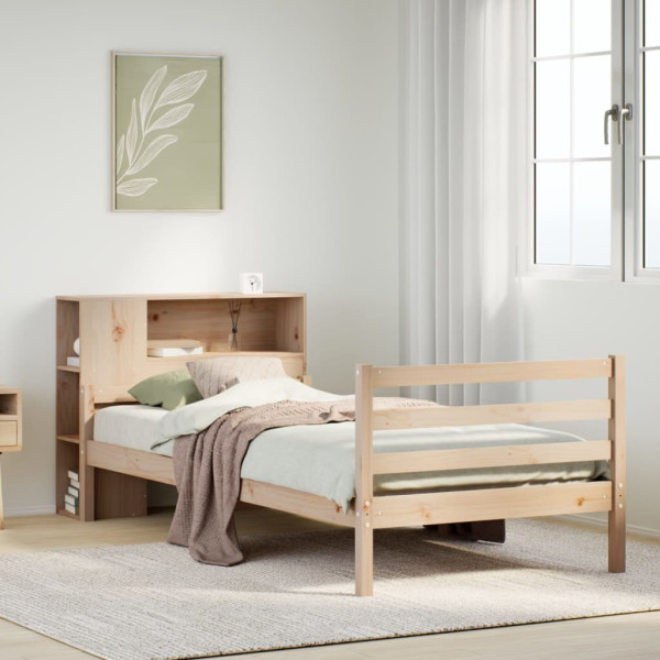 Cama con estantería sin colchón madera maciza de pino 75x190 cm Cama con estantería sin colchón madera maciza de pino 75x190 cm D