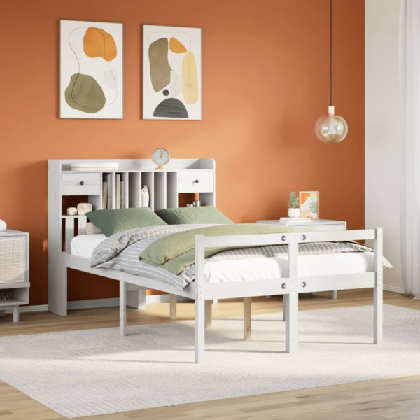 Cama con estantería sin colchón madera maciza blanca 135x190 cm D