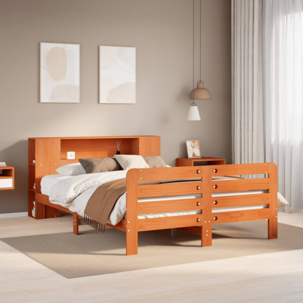 Cama sin colchón madera maciza de pino marrón cera 140x200 cm Cama sin colchón madera maciza de pino marrón cera 140x200 cm D