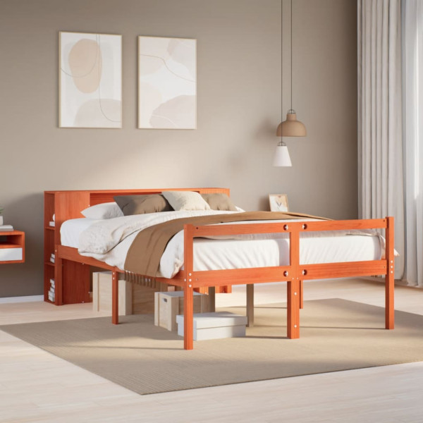 Cama con estantería sin colchón madera maciza marrón 120x200cm Cama con estantería sin colchón madera maciza marrón 120x200cm D